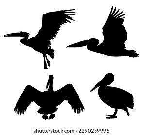 Set Vector storks birds black silhouette animal icon illustration