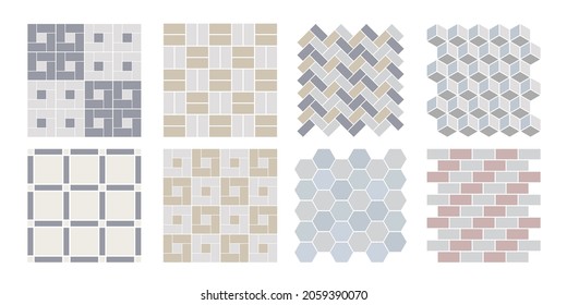 Conjunto de pavimentos vectoriales, ladrillo, elementos arquitectónicos. Vista superior. Colección de texturas de pavimento. Patrón de piedra para el plan, el jardín, el juego, el mapa, el diseño del paisaje. Piedras rojas