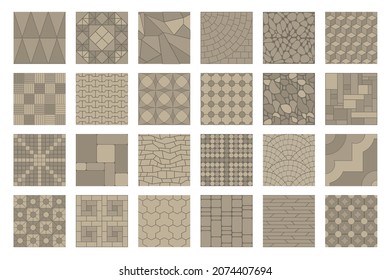 Set of vector street pavements. Top view. Collection of seamless patterns. Paving slabs. View from above.