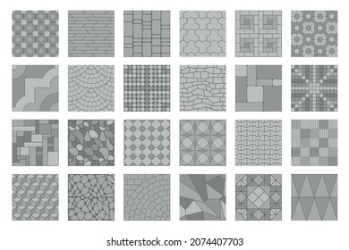 Set of vector street pavements. Top view. Collection of seamless patterns. Paving slabs. View from above.