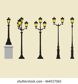 Set of vector streetlights in flat style