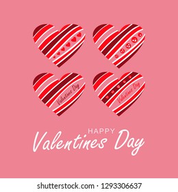Set of vector striped hearts. Illustration for banner, cover, card. Happy Valentine's Day.
