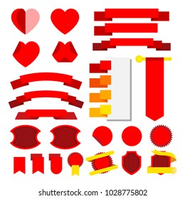 Set of vector stripes and ribbons. Collor red. Icons.