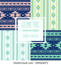 Set of vector stripes tribal seamless patterns