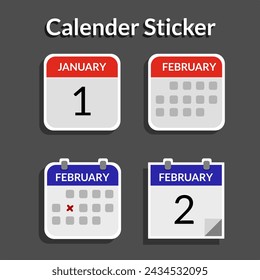 Set of vector style calendar Stickers with various shapes and with a school theme