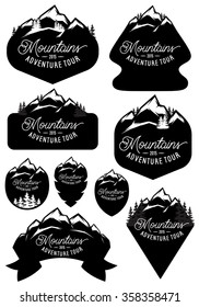 set of vector stylish retro badge templates with mountains and forests