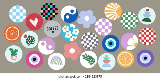 Set of vector stylish stickers. Youth style. Various icons. Suitable for social media design. Bright, positive, vector illustrations.