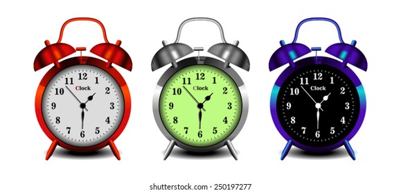 Set of vector stylish three-dimensional alarm clock