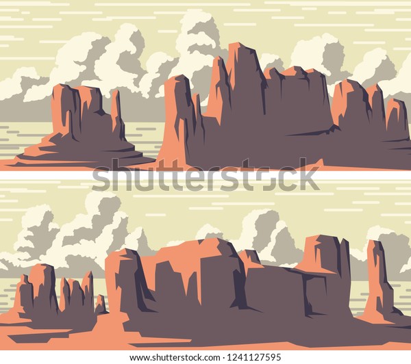 Set Vector Stylized Banner Wild West Stock Vector Royalty Free