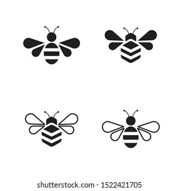 Set of vector stylized bees. Collection of logos with a honey bee. Black and white icons