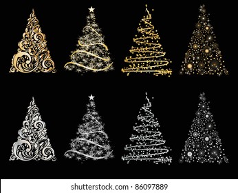 set of vector stylized Christmas tree