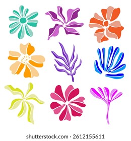 Set of vector stylized colorful tonal flat flowers for spring and summer design.