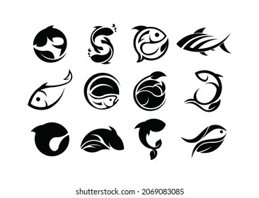 Set of vector stylized fishes, set Sketch vector icons of varieties  fishes