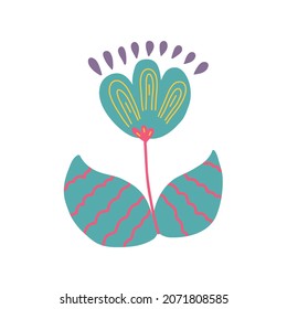Set of vector stylized flowers.Hand drawn floral folk art.