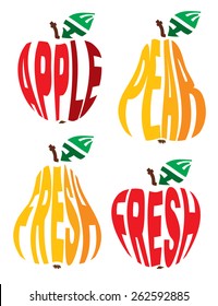 set of vector stylized image of the logos in the form of apple and pear of letters