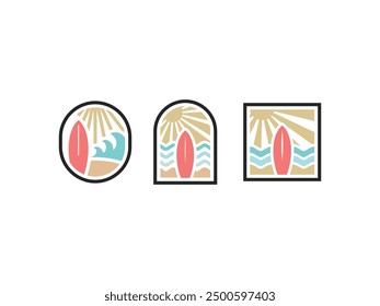 Set of vector Summer beach coast island surfing theme badge