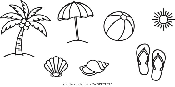 Set of Vector Summer and Beach Themed Icons