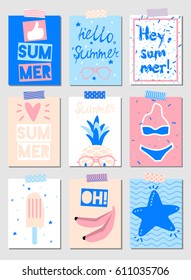 Set of vector summer cards with beach elements for poster, brochure, card, cover, flyer, web and other users.