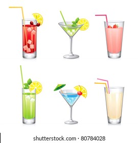 Set of vector summer cocktails.