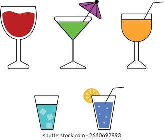 Set of vector summer drinks, coctails, smoothies, juices