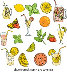 set vector summer drinks isolated on white background