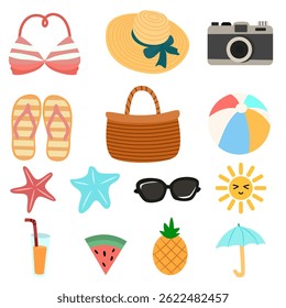 A set of vector summer elements suitable for decoration and presentations.