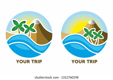 Set of vector summer illustrations. Rest, vacation, relax, vacation. Logo template for travel agency.