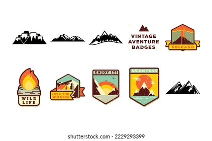 Set of vector summer, mountain and outdoor adventure logos