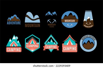 Reihe von Vektorsommer-, Berg- und Outdoor-Abenteuerlogos
