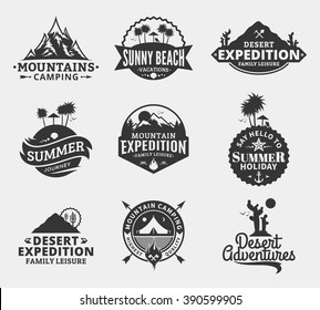 Set of vector summer, mountain and outdoor adventures logo