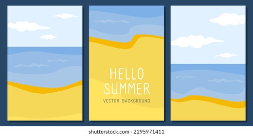 A set of vector summer tourist banners with beach, sand and sea. Summer seascape for web banners and stories
