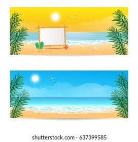 Set of vector summer travel banners. Summer theme. Beach and tropical sea.