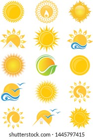 Set vector sun icon symbol for element design on the white background. Collection of sun symbol design template in flat style. Vector illustration EPS.8 EPS.10