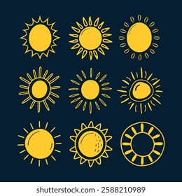 Set of vector sun icons. Sun icon set. Sunset icon collection. Hand drawn sun icon