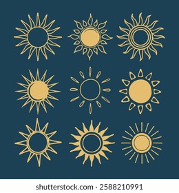 Set of vector sun icons. Sun icon set. Sunset icon collection. Hand drawn sun icon
