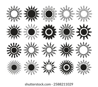 Set of vector sun icons. Sun icon set. Sunset icon collection. Hand drawn sun icon
