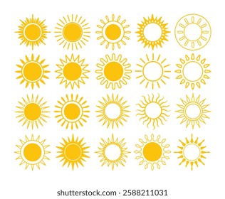 Set of vector sun icons. Sun icon set. Sunset icon collection. Hand drawn sun icon