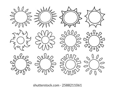 Set of vector sun icons. Sun icon set. Sunset icon collection. Hand drawn sun icon
