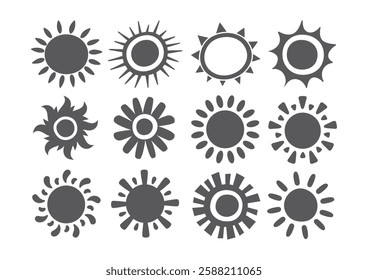 Set of vector sun icons. Sun icon set. Sunset icon collection. Hand drawn sun icon