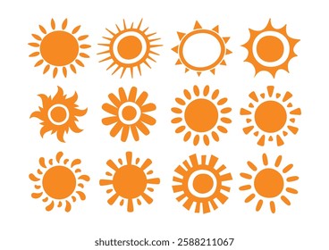 Set of vector sun icons. Sun icon set. Sunset icon collection. Hand drawn sun icon