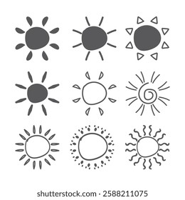 Set of vector sun icons. Sun icon set. Sunset icon collection. Hand drawn sun icon