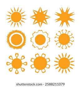 Set of vector sun icons. Sun icon set. Sunset icon collection. Hand drawn sun icon