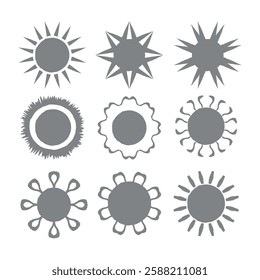 Set of vector sun icons. Sun icon set. Sunset icon collection. Hand drawn sun icon