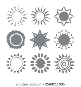 Set of vector sun icons. Sun icon set. Sunset icon collection. Hand drawn sun icon