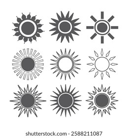 Set of vector sun icons. Sun icon set. Sunset icon collection. Hand drawn sun icon