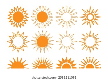 Set of vector sun icons. Sun icon set. Sunset icon collection. Hand drawn sun icon
