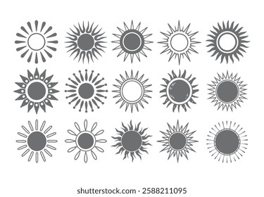 Set of vector sun icons. Sun icon set. Sunset icon collection. Hand drawn sun icon