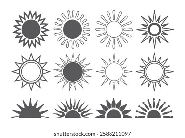 Set of vector sun icons. Sun icon set. Sunset icon collection. Hand drawn sun icon