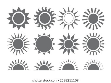 Set of vector sun icons. Sun icon set. Sunset icon collection. Hand drawn sun icon