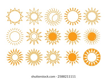 Set of vector sun icons. Sun icon set. Sunset icon collection. Hand drawn sun icon